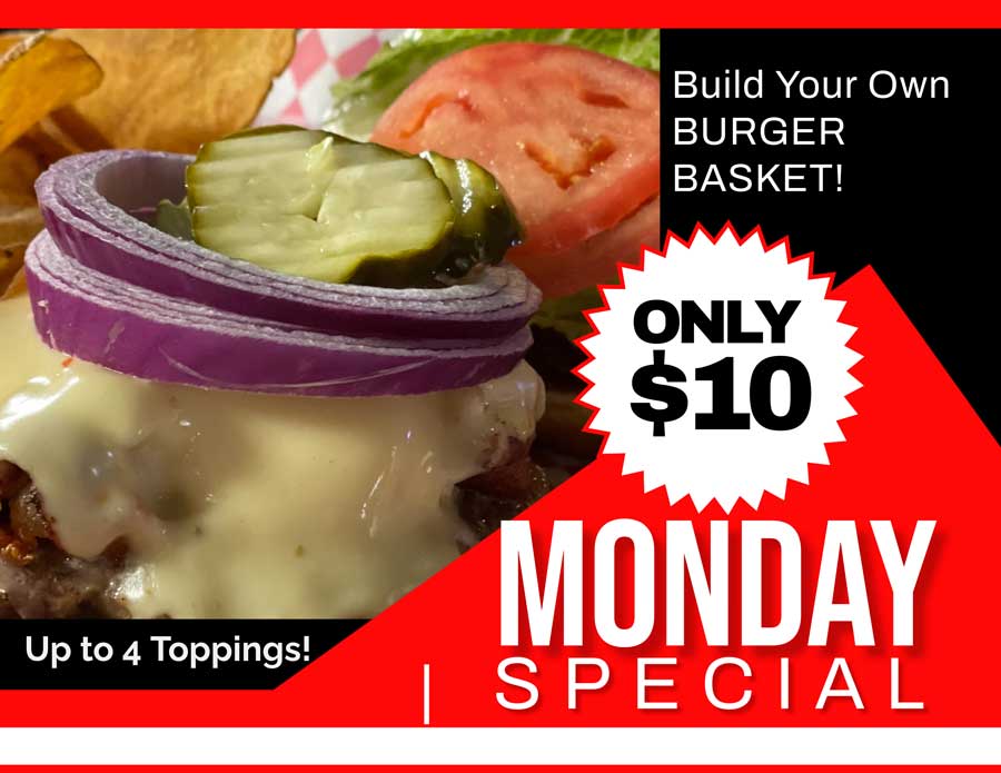 Cherry Pit Monday Burger basket for $10 in St Paul, MN